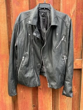 H&M Black Leather Moto Jacket Size M